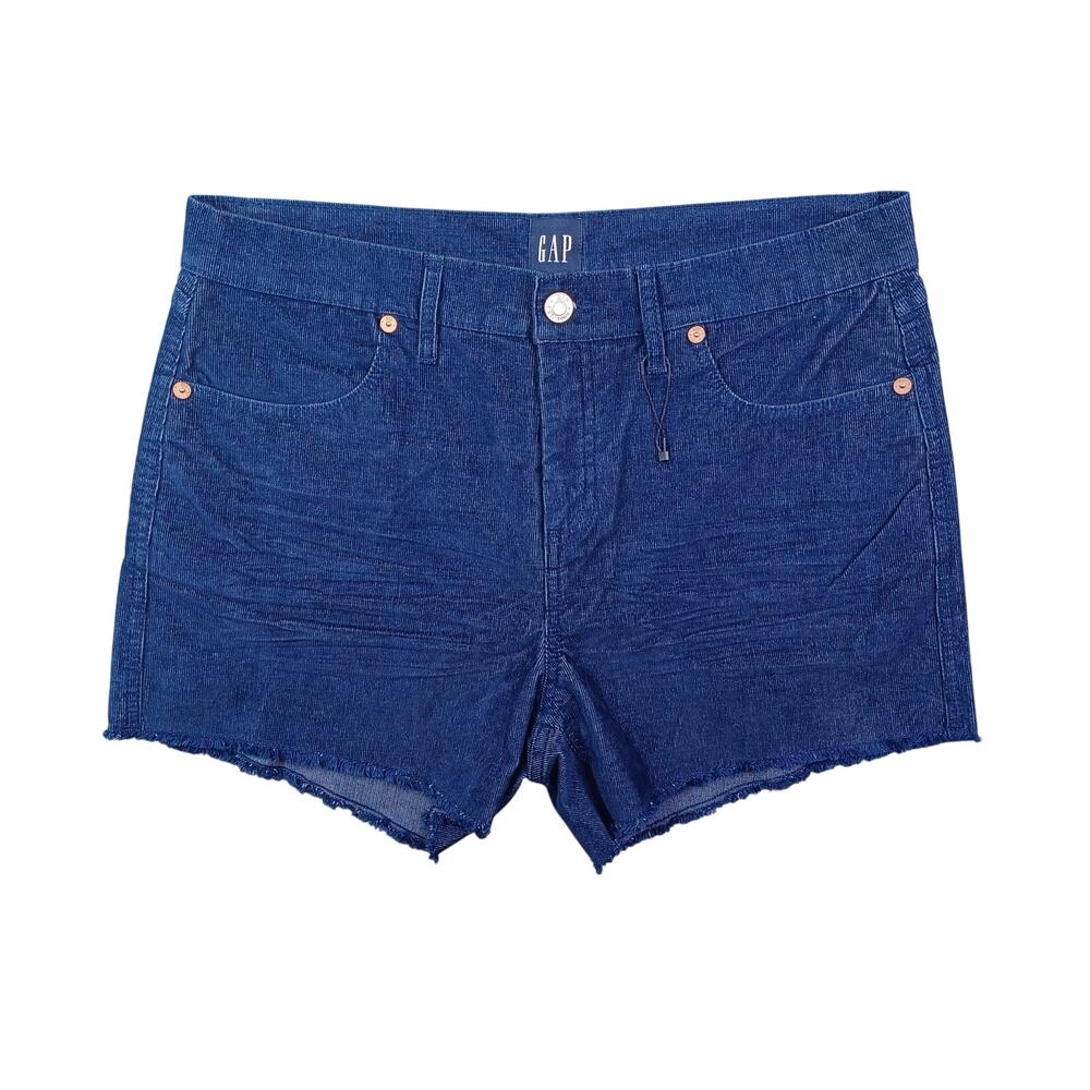 GAP Corduroy Shorts Women Size 10 Navy High‎ Waist Midi Cutoff Raw Hem Stretch